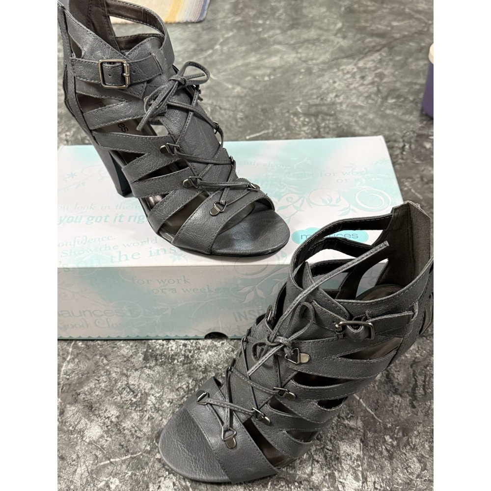 Maurice's Caged Lace Up Gladiator High Heel Sandals Gray Sz 8 NEW